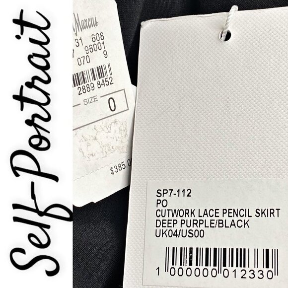 NWT Self-Portrait Cutwork Lace Pencil Skirt in Deep Purple & Black, Size 0 - Picture 11 of 12